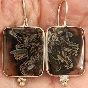 SOLD. Lace Agate Slice Drop Earrings. Appro. 1.5" long. New.